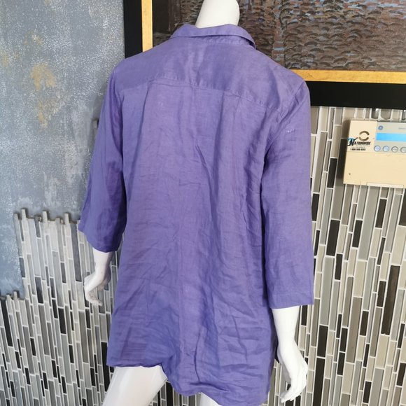 J Jill Love Linen Womens Button Up 100% Linen Blouse Violet Size Large.  7 - Picture 2 of 6